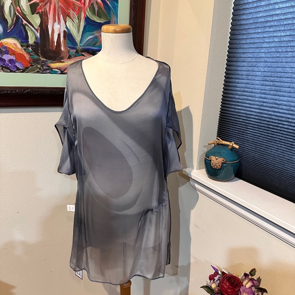 Sheer Chiffon Hand Painted Tunic/Blouse - a Work of ART by BNQ - SZ 38-40 - Picture 1 of 12